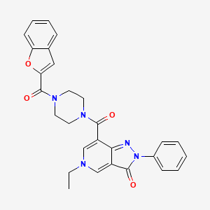 molecular formula C28H25N5O4 B2699597 7-(4-(benzofuran-2-carbonyl)piperazine-1-carbonyl)-5-ethyl-2-phenyl-2H-pyrazolo[4,3-c]pyridin-3(5H)-one CAS No. 1040646-77-2