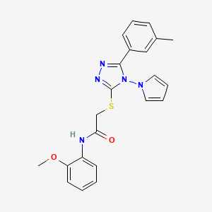 molecular formula C22H21N5O2S B2699676 N-(2-methoxyphenyl)-2-{[5-(3-methylphenyl)-4-(1H-pyrrol-1-yl)-4H-1,2,4-triazol-3-yl]sulfanyl}acetamide CAS No. 886925-09-3