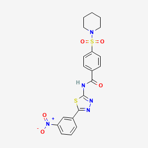 molecular formula C20H19N5O5S2 B2699688 N-[5-(3-nitrophenyl)-1,3,4-thiadiazol-2-yl]-4-(piperidine-1-sulfonyl)benzamide CAS No. 330672-47-4