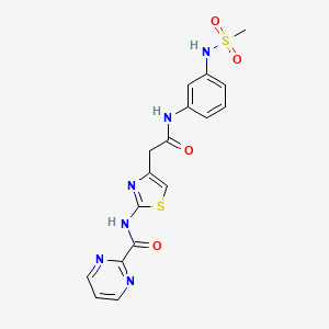 molecular formula C17H16N6O4S2 B2699692 N-(4-(2-((3-(methylsulfonamido)phenyl)amino)-2-oxoethyl)thiazol-2-yl)pyrimidine-2-carboxamide CAS No. 1286718-78-2