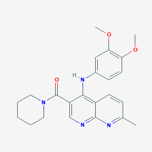 molecular formula C23H26N4O3 B2699710 N-(3,4-dimethoxyphenyl)-7-methyl-3-(piperidine-1-carbonyl)-1,8-naphthyridin-4-amine CAS No. 1251704-61-6