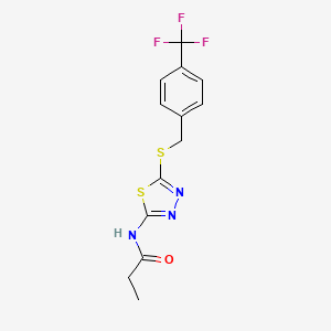 molecular formula C13H12F3N3OS2 B2699975 N-(5-((4-(trifluoromethyl)benzyl)thio)-1,3,4-thiadiazol-2-yl)propionamide CAS No. 392301-11-0