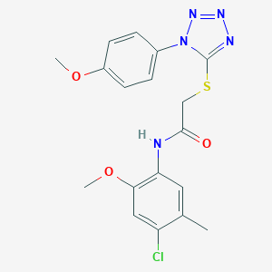 molecular formula C18H18ClN5O3S B269999 N-(4-chloro-2-methoxy-5-methylphenyl)-2-{[1-(4-methoxyphenyl)-1H-tetraazol-5-yl]sulfanyl}acetamide 