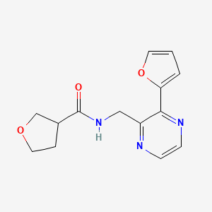 molecular formula C14H15N3O3 B2700002 N-{[3-(furan-2-yl)pyrazin-2-yl]methyl}oxolane-3-carboxamide CAS No. 2034464-29-2