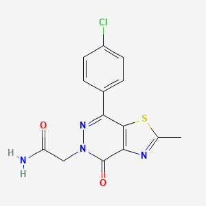 molecular formula C14H11ClN4O2S B2700050 2-(7-(4-chlorophenyl)-2-methyl-4-oxothiazolo[4,5-d]pyridazin-5(4H)-yl)acetamide CAS No. 941986-70-5