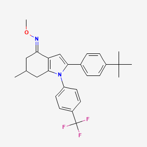 molecular formula C27H29F3N2O B2700182 (2-(4-(Tert-butyl)phenyl)-6-methyl-1-(4-(trifluoromethyl)phenyl)(5,6,7-trihydroindol-4-ylidene))methyloxime CAS No. 1025604-33-4