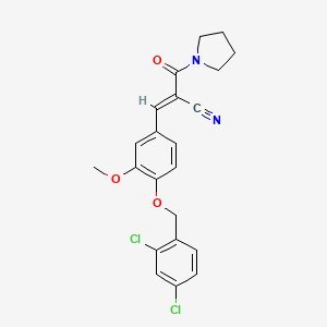 molecular formula C22H20Cl2N2O3 B2700185 (E)-3-[4-[(2,4-dichlorophenyl)methoxy]-3-methoxyphenyl]-2-(pyrrolidine-1-carbonyl)prop-2-enenitrile CAS No. 502895-68-3