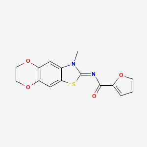 molecular formula C15H12N2O4S B2700257 N-[(5E)-6-methyl-10,13-dioxa-4-thia-6-azatricyclo[7.4.0.0^{3,7}]trideca-1,3(7),8-trien-5-ylidene]furan-2-carboxamide CAS No. 1321686-82-1