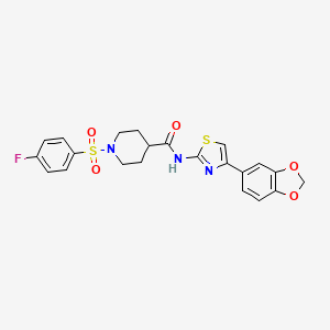 molecular formula C22H20FN3O5S2 B2700284 N-[4-(2H-1,3-benzodioxol-5-yl)-1,3-thiazol-2-yl]-1-(4-fluorobenzenesulfonyl)piperidine-4-carboxamide CAS No. 922454-38-4