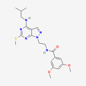 molecular formula C21H28N6O3S B2700314 3,5-dimethoxy-N-(2-{4-[(2-methylpropyl)amino]-6-(methylsulfanyl)-1H-pyrazolo[3,4-d]pyrimidin-1-yl}ethyl)benzamide CAS No. 941896-51-1