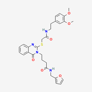 molecular formula C29H32N4O6S B2700315 4-{2-[({[2-(3,4-dimethoxyphenyl)ethyl]carbamoyl}methyl)sulfanyl]-4-oxo-3,4-dihydroquinazolin-3-yl}-N-[(furan-2-yl)methyl]butanamide CAS No. 451465-27-3