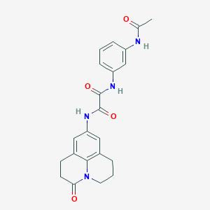 molecular formula C22H22N4O4 B2700320 N'-(3-acetamidophenyl)-N-{2-oxo-1-azatricyclo[7.3.1.0^{5,13}]trideca-5,7,9(13)-trien-7-yl}ethanediamide CAS No. 898438-47-6