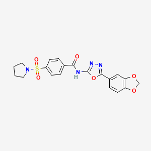 molecular formula C20H18N4O6S B2700325 N-(5-(benzo[d][1,3]dioxol-5-yl)-1,3,4-oxadiazol-2-yl)-4-(pyrrolidin-1-ylsulfonyl)benzamide CAS No. 922118-29-4