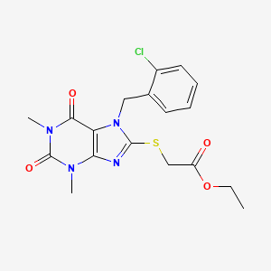 molecular formula C18H19ClN4O4S B2700335 ethyl {[7-(2-chlorobenzyl)-1,3-dimethyl-2,6-dioxo-2,3,6,7-tetrahydro-1H-purin-8-yl]sulfanyl}acetate CAS No. 372503-02-1