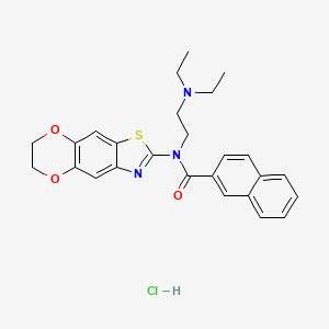 molecular formula C26H28ClN3O3S B2700339 N-[2-(diethylamino)ethyl]-N-(6,7-dihydro-[1,4]dioxino[2,3-f][1,3]benzothiazol-2-yl)naphthalene-2-carboxamide;hydrochloride CAS No. 1321789-10-9