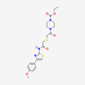 molecular formula C21H26N4O5S2 B2700381 ethyl 4-{2-[({[4-(4-methoxyphenyl)-1,3-thiazol-2-yl]carbamoyl}methyl)sulfanyl]acetyl}piperazine-1-carboxylate CAS No. 681223-63-2