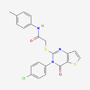 molecular formula C21H16ClN3O2S2 B2700410 2-((3-(4-chlorophenyl)-4-oxo-3,4-dihydrothieno[3,2-d]pyrimidin-2-yl)thio)-N-(p-tolyl)acetamide CAS No. 1794989-83-5