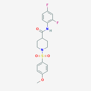 molecular formula C19H20F2N2O4S B2700416 N-(2,4-DIFLUOROPHENYL)-1-(4-METHOXYBENZENESULFONYL)PIPERIDINE-4-CARBOXAMIDE CAS No. 799264-12-3