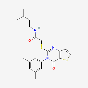 molecular formula C21H25N3O2S2 B2700442 2-{[3-(3,5-dimethylphenyl)-4-oxo-3,4-dihydrothieno[3,2-d]pyrimidin-2-yl]sulfanyl}-N-(3-methylbutyl)acetamide CAS No. 1260914-39-3