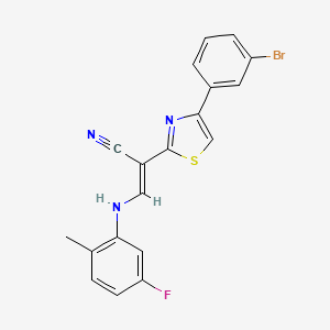 molecular formula C19H13BrFN3S B2700450 (2E)-2-[4-(3-溴苯基)-1,3-噻唑-2-基]-3-[(5-氟-2-甲基苯基)氨基]丙-2-烯基腈 CAS No. 477297-91-9