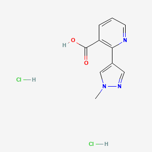 molecular formula C10H11Cl2N3O2 B2700471 2-(1-methyl-1H-pyrazol-4-yl)pyridine-3-carboxylic acid dihydrochloride CAS No. 1909348-49-7