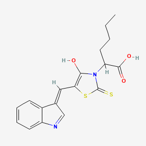 molecular formula C18H18N2O3S2 B2700474 (Z)-2-(5-((1H-indol-3-yl)methylene)-4-oxo-2-thioxothiazolidin-3-yl)hexanoic acid CAS No. 612803-09-5
