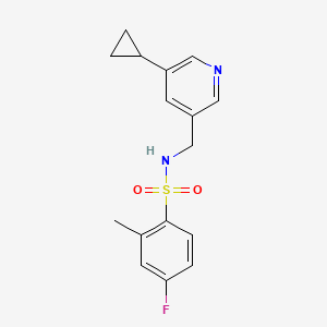 molecular formula C16H17FN2O2S B2700493 N-((5-cyclopropylpyridin-3-yl)methyl)-4-fluoro-2-methylbenzenesulfonamide CAS No. 2034209-19-1