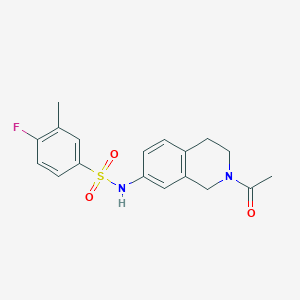 molecular formula C18H19FN2O3S B2700520 N-(2-acetyl-1,2,3,4-tetrahydroisoquinolin-7-yl)-4-fluoro-3-methylbenzene-1-sulfonamide CAS No. 955748-61-5