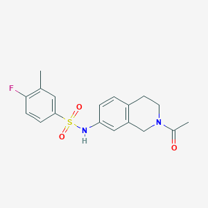 molecular formula C18H19FN2O3S B2700520 N-(2-acetyl-1,2,3,4-tetrahydroisoquinolin-7-yl)-4-fluoro-3-methylbenzenesulfonamide CAS No. 955748-61-5