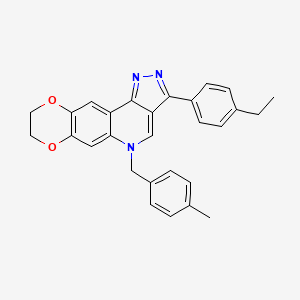 molecular formula C28H25N3O2 B2700528 3-(4-ethylphenyl)-5-(4-methylbenzyl)-8,9-dihydro-5H-[1,4]dioxino[2,3-g]pyrazolo[4,3-c]quinoline CAS No. 866728-35-0
