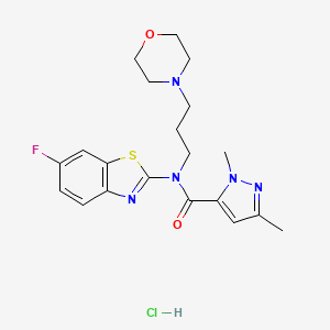 molecular formula C20H25ClFN5O2S B2700529 N-(6-fluorobenzo[d]thiazol-2-yl)-1,3-dimethyl-N-(3-morpholinopropyl)-1H-pyrazole-5-carboxamide hydrochloride CAS No. 1216551-27-7