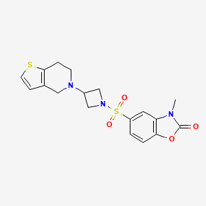 molecular formula C18H19N3O4S2 B2700534 5-((3-(6,7-dihydrothieno[3,2-c]pyridin-5(4H)-yl)azetidin-1-yl)sulfonyl)-3-methylbenzo[d]oxazol-2(3H)-one CAS No. 2034294-12-5