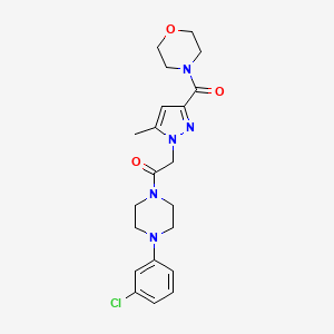 molecular formula C21H26ClN5O3 B2700540 1-(4-(3-chlorophenyl)piperazin-1-yl)-2-(5-methyl-3-(morpholine-4-carbonyl)-1H-pyrazol-1-yl)ethanone CAS No. 1172487-60-3