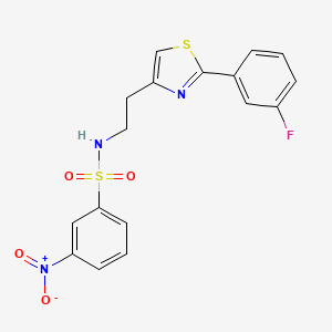 molecular formula C17H14FN3O4S2 B2700541 N-(2-(2-(3-fluorophenyl)thiazol-4-yl)ethyl)-3-nitrobenzenesulfonamide CAS No. 923234-98-4