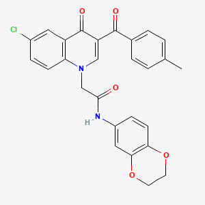 molecular formula C27H21ClN2O5 B2700569 2-[6-chloro-3-(4-methylbenzoyl)-4-oxo-1,4-dihydroquinolin-1-yl]-N-(2,3-dihydro-1,4-benzodioxin-6-yl)acetamide CAS No. 887224-93-3