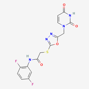molecular formula C15H11F2N5O4S B2700610 N-(2,5-difluorophenyl)-2-((5-((2,4-dioxo-3,4-dihydropyrimidin-1(2H)-yl)methyl)-1,3,4-oxadiazol-2-yl)thio)acetamide CAS No. 1091463-02-3