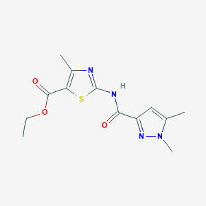 molecular formula C13H16N4O3S B2700618 ethyl 2-(1,5-dimethyl-1H-pyrazole-3-carboxamido)-4-methylthiazole-5-carboxylate CAS No. 1013772-62-7