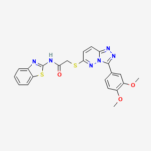 molecular formula C22H18N6O3S2 B2700626 N-(1,3-benzothiazol-2-yl)-2-{[3-(3,4-dimethoxyphenyl)-[1,2,4]triazolo[4,3-b]pyridazin-6-yl]sulfanyl}acetamide CAS No. 852437-78-6
