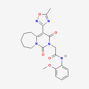 molecular formula C21H23N5O5 B2700755 N-(2-methoxyphenyl)-2-[4-(5-methyl-1,2,4-oxadiazol-3-yl)-1,3-dioxo-1H,2H,3H,5H,6H,7H,8H,9H-pyrimido[1,6-a]azepin-2-yl]acetamide CAS No. 1775354-09-0