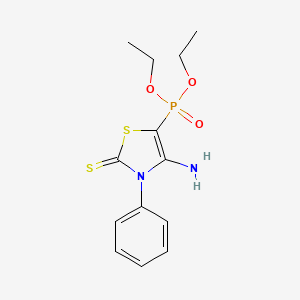 molecular formula C13H17N2O3PS2 B2700773 diethyl (4-amino-3-phenyl-2-thioxo-2,3-dihydrothiazol-5-yl)phosphonate CAS No. 93641-77-1