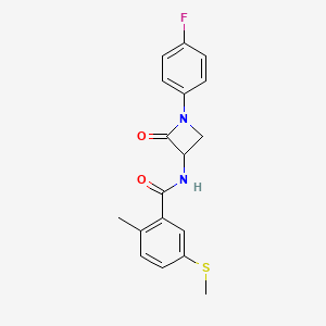molecular formula C18H17FN2O2S B2700779 N-[1-(4-fluorophenyl)-2-oxoazetidin-3-yl]-2-methyl-5-(methylsulfanyl)benzamide CAS No. 1796921-20-4