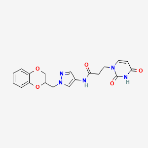 molecular formula C19H19N5O5 B2700847 N-(1-((2,3-dihydrobenzo[b][1,4]dioxin-2-yl)methyl)-1H-pyrazol-4-yl)-3-(2,4-dioxo-3,4-dihydropyrimidin-1(2H)-yl)propanamide CAS No. 1798525-05-9
