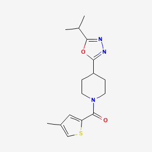 molecular formula C16H21N3O2S B2700987 (4-(5-Isopropyl-1,3,4-oxadiazol-2-yl)piperidin-1-yl)(4-methylthiophen-2-yl)methanone CAS No. 1211283-79-2