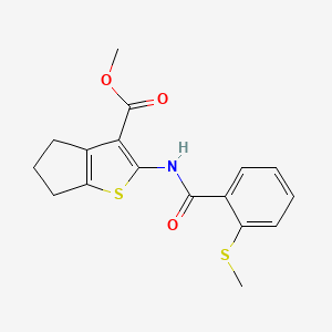 molecular formula C17H17NO3S2 B2701023 methyl 2-(2-(methylthio)benzamido)-5,6-dihydro-4H-cyclopenta[b]thiophene-3-carboxylate CAS No. 896349-22-7