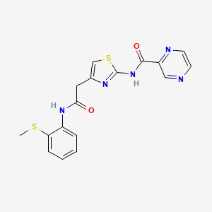 molecular formula C17H15N5O2S2 B2701033 N-(4-(2-((2-(methylthio)phenyl)amino)-2-oxoethyl)thiazol-2-yl)pyrazine-2-carboxamide CAS No. 1206986-97-1