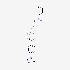 molecular formula C21H17N5OS B2701039 N-phenyl-2-({6-[4-(1H-pyrazol-1-yl)phenyl]pyridazin-3-yl}sulfanyl)acetamide CAS No. 1004184-80-8