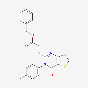 molecular formula C22H20N2O3S2 B2701073 benzyl 2-{[3-(4-methylphenyl)-4-oxo-3H,4H,6H,7H-thieno[3,2-d]pyrimidin-2-yl]sulfanyl}acetate CAS No. 686771-88-0