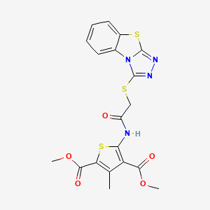 2,4-Dimethyl 3-methyl-5-(2-{7-thia-2,4,5-triazatricyclo[6.4.0.0^{2,6}]dodeca-1(8),3,5,9,11-pentaen-3-ylsulfanyl}acetamido)thiophene-2,4-dicarboxylate