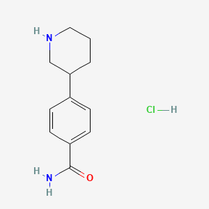 molecular formula C12H17ClN2O B2701084 4-(Piperidin-3-yl)benzamide hydrochloride CAS No. 1337644-09-3