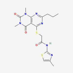 2-((6,8-dimethyl-5,7-dioxo-2-propyl-5,6,7,8-tetrahydropyrimido[4,5-d]pyrimidin-4-yl)thio)-N-(4-methylthiazol-2-yl)acetamide
